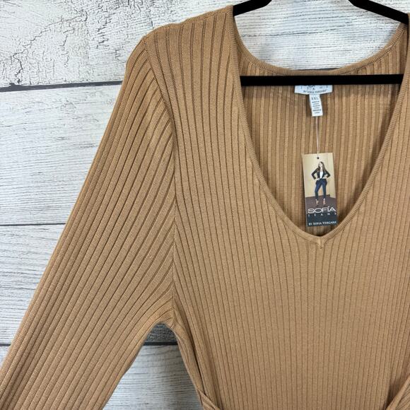 Sofia Jeans By Sofia Vergara Tan Ribbed Cutout Back Column Midi Dress Size XXL - Picture 7 of 9